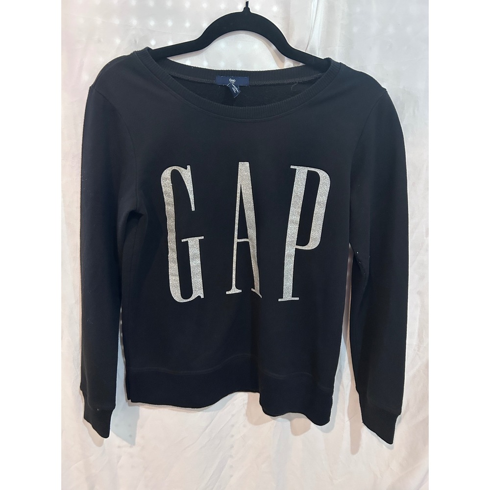 Gap Black Crewneck Sweatshirt Glitter Logo Womens XS